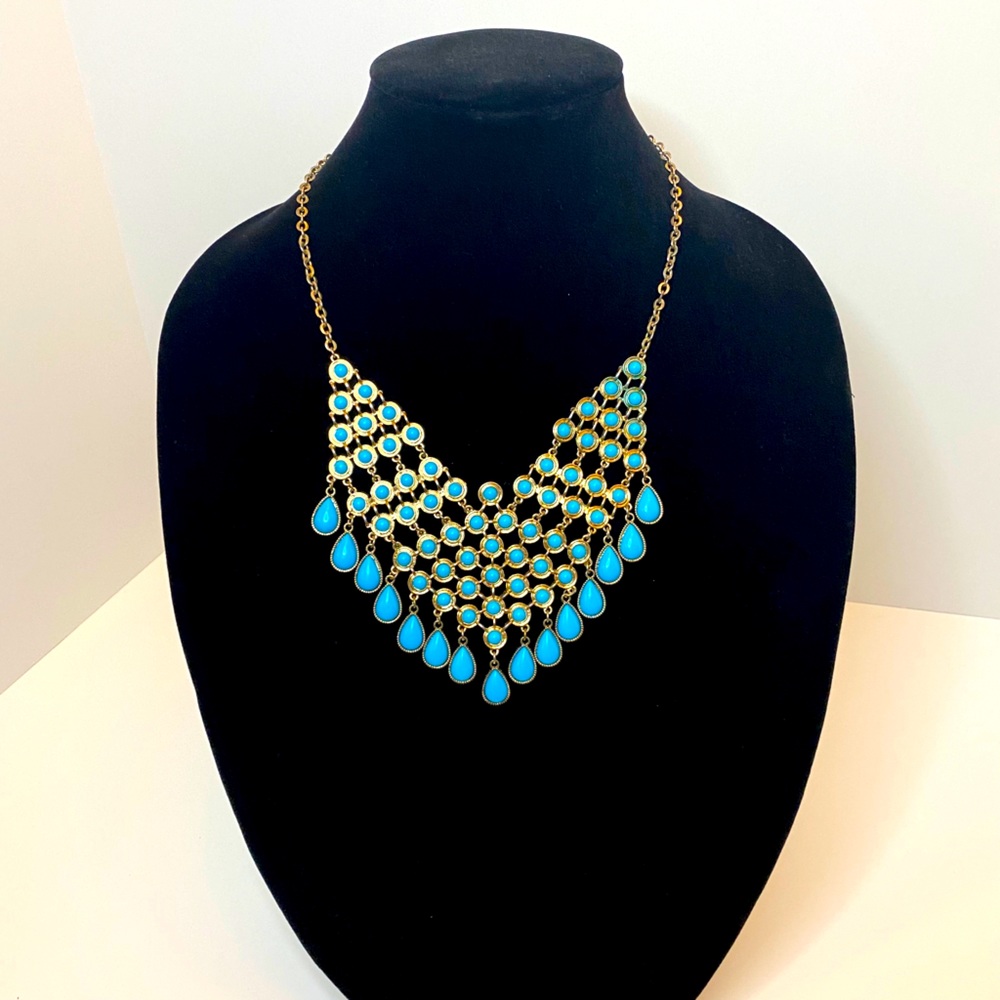 Gold and turquoise bib necklace
